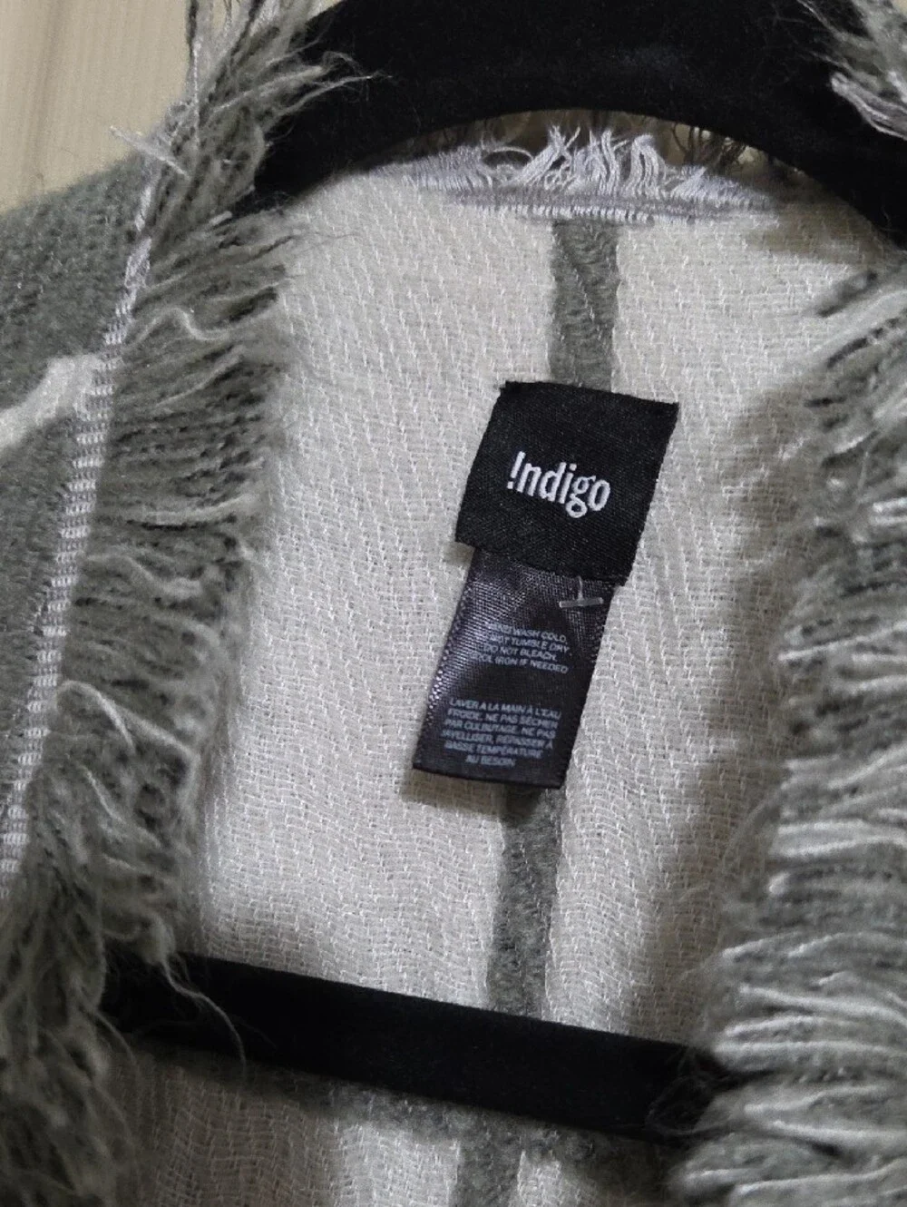 Indigo Gray and White Plaid Fringe Poncho - Picture 2 of 3